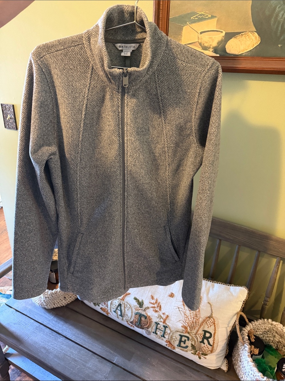 Athleta Women's Gray Full-Zip Knit Jacket Size Large Tall